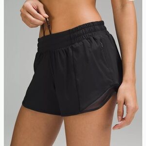 Black Lululemon 4” Inseam Low Rise Hotty Hot Shorts